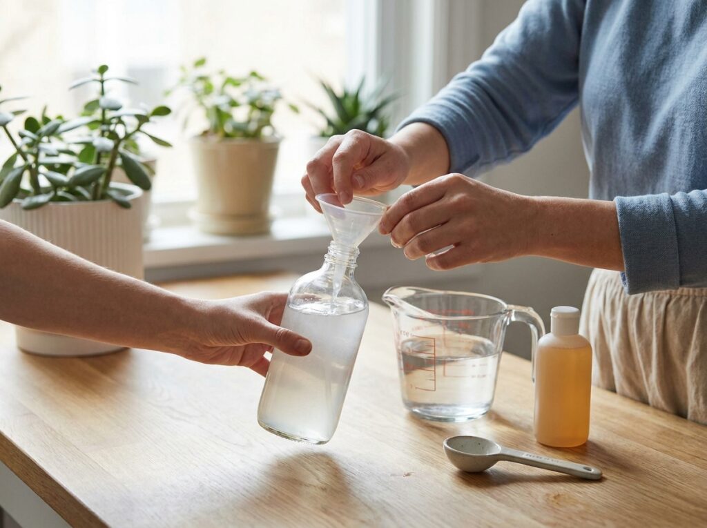 preparo de solução com água e sabão neutro para eliminar pulgões das plantas de forma caseira