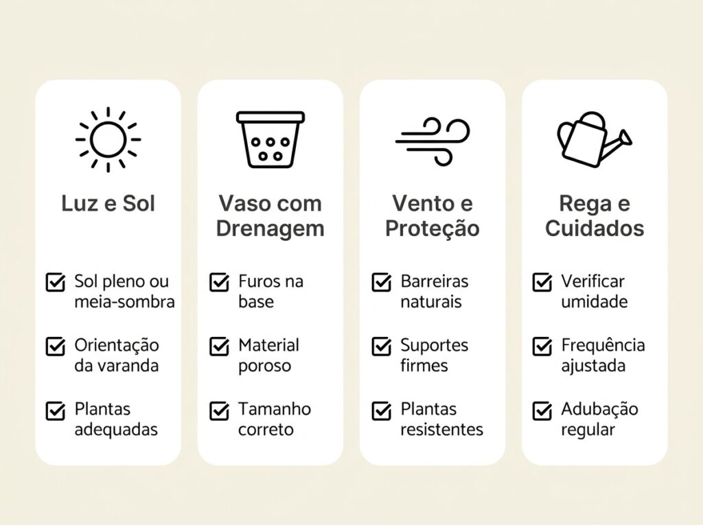 infográfico com checklist para escolher plantas ideais para varanda