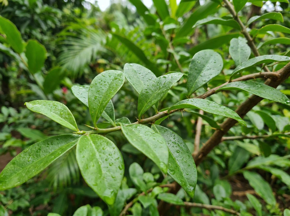 Folhas e ramos de ora-pro-nóbis com espinhos, mostrando planta segura e não tóxica para consumo