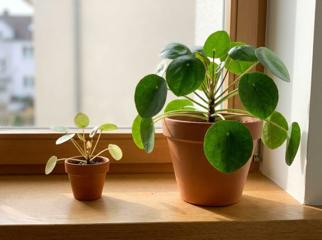 Planta em vaso pequeno comparada com planta em vaso adequado mostrando diferença de crescimento e escolha ideal de vaso