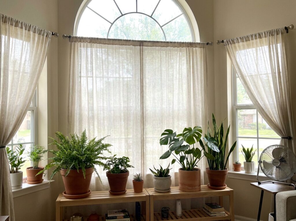 plantas internas perto de janela com espaçamento adequado para evitar fungos em plantas dentro de casa