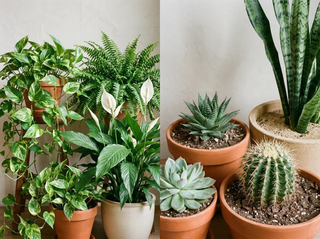 comparação entre plantas tropicais e suculentas mostrando quais podem receber borra de café nas plantas